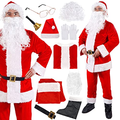 SPRINGOS Weihnachtsmann Kostüm 10 Elemente mit Glocke Premium Qualität Nikolauskostüm für Erwachsene von SPRINGOS