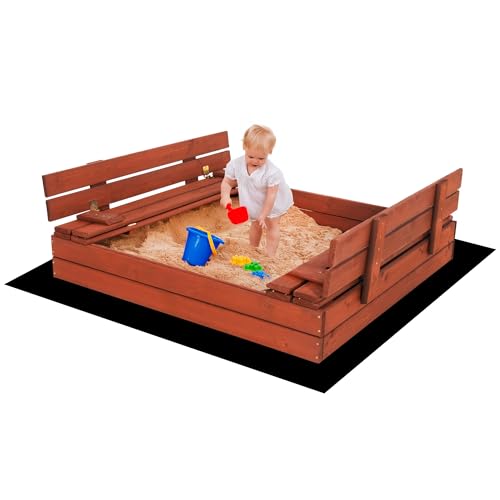 Sandkasten mit Abdeckung 120 cm – Holz Sandkasten mit Sitzbank, wetterfest & imprägniert, klappbarer Deckel, kindersicher & FSC-Holz – SPRINGOS von SPRINGOS