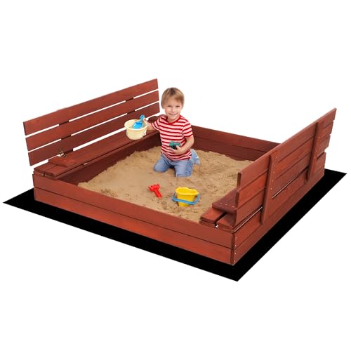 Sandkasten mit Abdeckung 140 cm – Holz Sandkasten mit Bank & Deckel, wetterfest & imprägniert für Kinder – Sandkiste aus FSC-zertifiziertem Holz – SPRINGOS von SPRINGOS