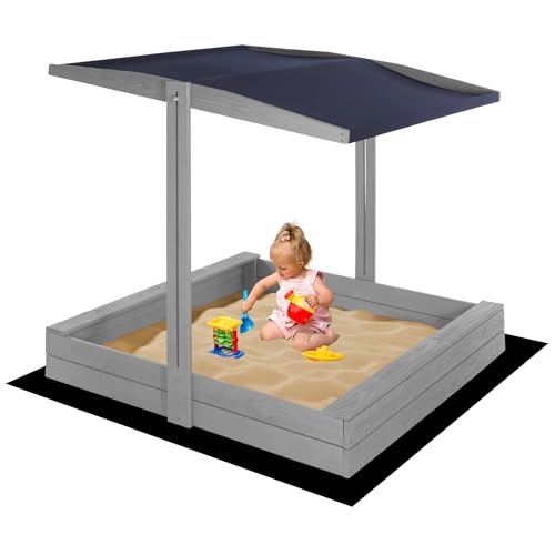 Sandkasten mit Dach 120 cm – Holz Sandkasten mit Abdeckung & Sitzbank, imprägniert & wetterfest, höhenverstellbares Sonnendach, Spielplatz für Kinder – SPRINGOS von SPRINGOS