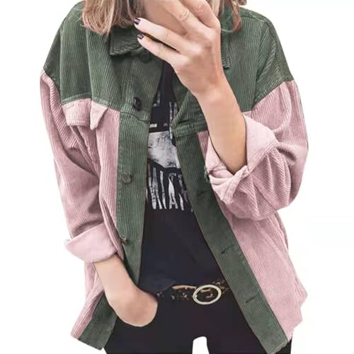 Bluse Hemd Damen Langarm Holzfällerjacke Cordhemd Oversize Einfarbig Karierte Bluse Ripped Hemd Herbst Cordjacke Gefüttert Hemdbluse mit Tasche Freizeitjacke Tuniken (Rosa, S) von SPSMOKH