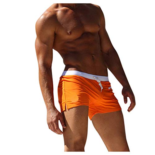 Herren-Badeshorts, Stretch, schnelltrocknend, für Jungen, Sommer-Badehose, kurz, eng, Kordelzug, athletischer Slip mit Reißverschlusstasche und Netzfutter für Strand, heiße Quellen, Surfen (Orange, XL Herren-Badeshorts, Stretch, schnelltrocknend, für Jungen, Sommer-Badehose, kurz, eng, Kordelzug, athletischer Slip mit Reißverschlusstasche und Netzfutter für Strand, heiße Quellen, Surfen (Orange, XL von SPSMOKH