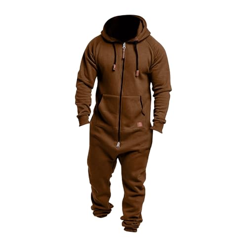 Herren Einteiler mit Kapuze und Reißverschluss, Winter-Fleece-Jumpsuit, Thermo-Loungewear für Erwachsene, mit Taschen, lässige Sportbekleidung zum Faulenzen, Schlafen, Weihnachten (#A2, Kaffee, XXL) Herren Einteiler mit Kapuze und Reißverschluss, Winter-Fleece-Jumpsuit, Thermo-Loungewear für Erwachsene, mit Taschen, lässige Sportbekleidung zum Faulenzen, Schlafen, Weihnachten (#A2, Kaffee, XXL) von SPSMOKH