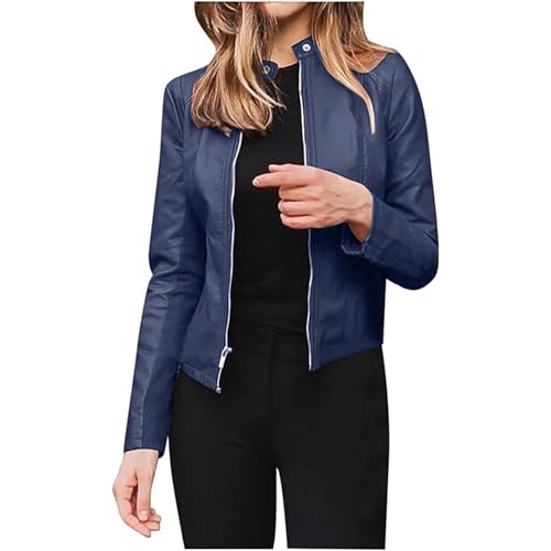 Kurzer PU-Blazer für Damen, Vintage, einfarbig, Herbst, Winter, schmale Passform, Softshell-Kurzmantel, Reißverschluss, Sportjacke, Outdoor, Steppjacke, Übergangsjacke, leichte Bikerjacke, künstlich von SPSMOKH