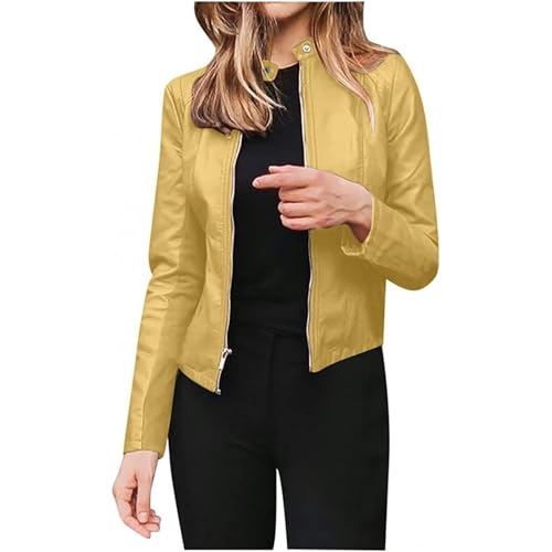 Kurzer PU-Blazer für Damen, Vintage, einfarbig, Herbst, Winter, schmale Passform, Softshell-Kurzmantel, Reißverschluss, Sportjacke, Outdoor, Steppjacke, Übergangsjacke, leichte Bikerjacke, Kunstoptik von SPSMOKH