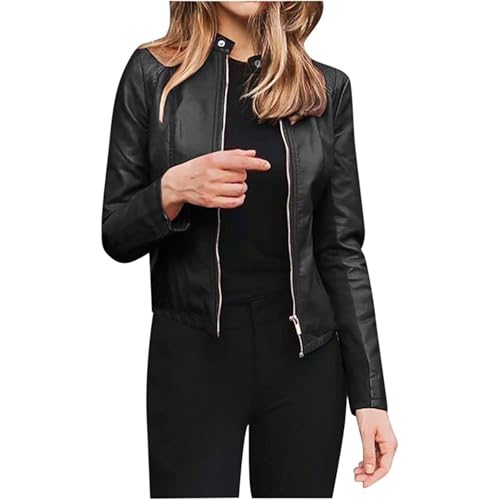 Kurzer PU-Blazer für Damen, Vintage, einfarbig, Herbst, Winter, schmale Passform, Softshell-Kurzmantel, Reißverschluss, Sportjacke, Outdoor, Steppjacke, Übergangsjacke, leichte Bikerjacke, Faux von SPSMOKH