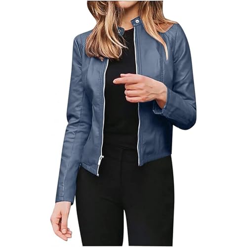 Kurzer PU-Blazer für Damen, Vintage, einfarbig, Herbst, Winter, schmale Passform, Softshell-Kurzmantel, Reißverschluss, Sportjacke, Outdoor, Steppjacke, Übergangsjacke, leichte Bikerjacke, Faux von SPSMOKH