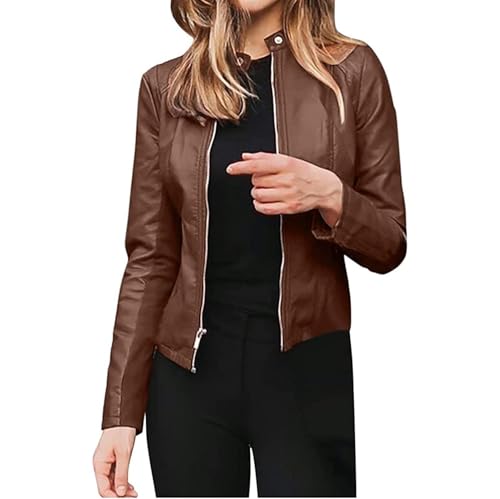 Kurzer PU-Blazer für Damen, Vintage, einfarbig, Herbst, Winter, schmale Passform, Softshell-Kurzmantel, Reißverschluss, Sportjacke, Outdoor, Steppjacke, Übergangsjacke, leichte Bikerjacke, Faux von SPSMOKH