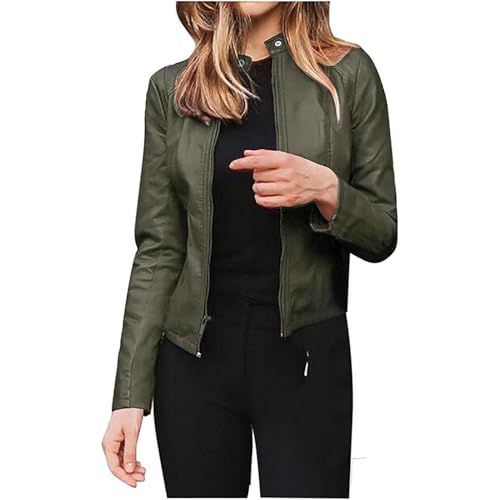 Kurzer PU-Blazer für Damen, Vintage, einfarbig, Herbst, Winter, schmale Passform, Softshell-Kurzmantel, Reißverschluss, Sportjacke, Outdoor, Steppjacke, Übergangsjacke, leichte Bikerjacke, Faux von SPSMOKH