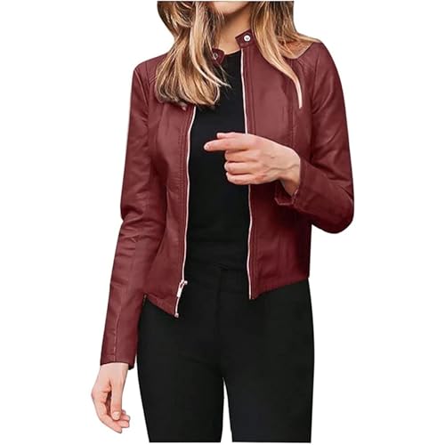 Kurzer PU-Blazer für Damen, Vintage, einfarbig, Herbst, Winter, schmale Passform, Softshell-Kurzmantel, Reißverschluss, Sportjacke, Outdoor, Steppjacke, Übergangsjacke, leichte Bikerjacke, von SPSMOKH