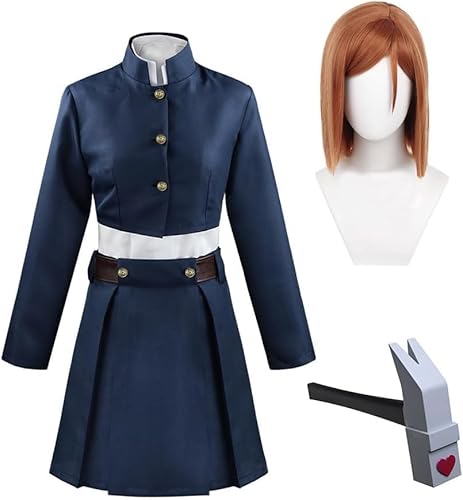Nobara-Kugisaki Anime-Cosplay-Kostüm, Schuluniform, Nobara-Kugisaki, Blau/Schwarz, komplettes Set, Kleidung, japanische High School-Mädchen, Bühnenkleidung, Halloween, Party-Kostüm (Blau mit Perücke Nobara-Kugisaki Anime-Cosplay-Kostüm, Schuluniform, Nobara-Kugisaki, Blau/Schwarz, komplettes Set, Kleidung, japanische High School-Mädchen, Bühnenkleidung, Halloween, Party-Kostüm (Blau mit Perücke von SPSMOKH