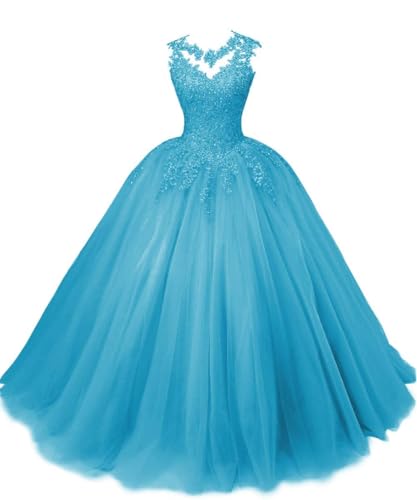 SPSMOKH Ballkleider Lange Spitze Tüll Quinceanera Kleid A-Linie Prinzessin Abschlussball Kleid Mädchen Abend Party Kleider (Jade, 26) von SPSMOKH