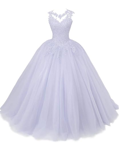 SPSMOKH Ballkleider Lange Spitze Tüll Quinceanera Kleid A-Linie Prinzessin Abschlussball Kleid Mädchen Abend Party Kleider (Lavendel, 22) von SPSMOKH