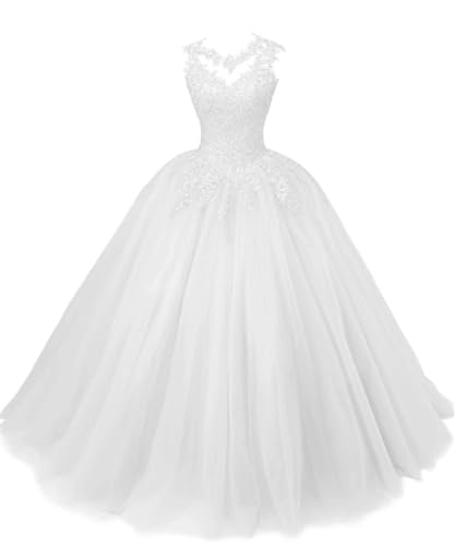 SPSMOKH Ballkleider Lange Spitze Tüll Quinceanera Kleid A-Linie Prinzessin Abschlussball Kleid Mädchen Abend Party Kleider (Weiß, 8) von SPSMOKH