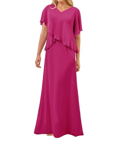 SPSMOKH Brautmutter Kleid Lang Elegant Chiffon Kleid mit Ärmeln Fuchsia 24 Jahre von SPSMOKH