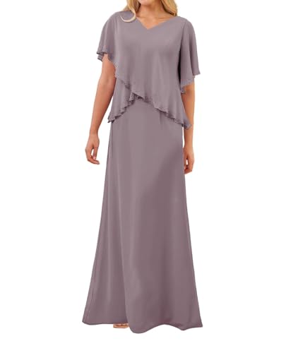 SPSMOKH Brautmutter Kleid Lang Elegant Chiffon Kleid mit Ärmeln Lila 10 Jahre von SPSMOKH