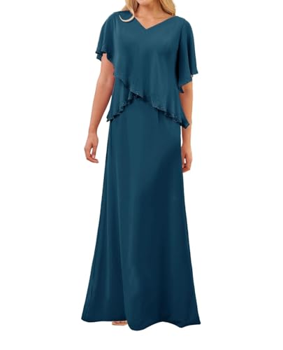 SPSMOKH Brautmutterkleid, lange Chiffon elegantes Hochzeits-Gästekleid mit Ärmeln (blau (Ink Blue), 10) von SPSMOKH