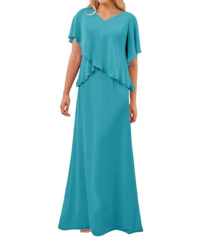 SPSMOKH Brautmutterkleid Lang Chiffon Elegant Hochzeit Gäste Kleid mit Ärmeln (Jade, 6) von SPSMOKH