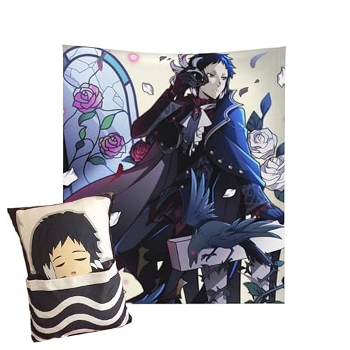 SPSMOKH Bungo Stray Dogs Anime Plüschkissen Nakahara Chuuya Figur Kopfkissen Gefüllte Plüschpuppe Heimdekoration Cartoon Rückenkissen Geburtstagsgeschenk (Akutagawa Ryunosuke mit Decke) von SPSMOKH