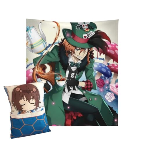 SPSMOKH Bungo Stray Dogs Anime Plüschkissen Nakahara Chuuya Figur Kopfkissen Gefüllte Plüschpuppe Heimdekoration Cartoon Rückenkissen Geburtstagsgeschenk (Dazai Osamu mit Decke) von SPSMOKH