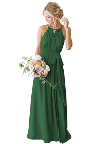 SPSMOKH Chiffon Brautjungfern Kleider für Frauen, Hochzeit mit Schlitz langes formales Kleid (Emerald Green, 22) von SPSMOKH