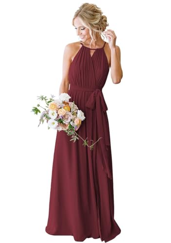 SPSMOKH Chiffon Brautjungfern Kleider für Frauen Hochzeit mit Schlitz lange formale Kleid (dunkel Burgund, 30) von SPSMOKH