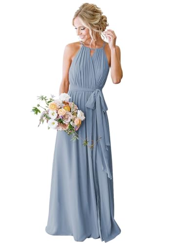 SPSMOKH Chiffon-Brautjungfernkleider für Damen, Hochzeit, mit Schlitz, langes formelles Kleid, (Dusty Blue, 32) von SPSMOKH