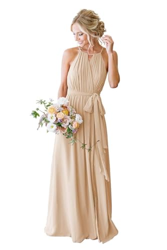 SPSMOKH Chiffon-Brautjungfernkleider für Damen, Hochzeit, mit Schlitz, langes formelles Kleid (Pfirsich, 8) von SPSMOKH