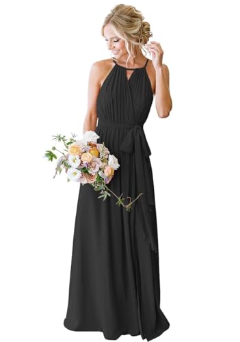 SPSMOKH Chiffon-Brautjungfernkleider für Damen, Hochzeit, mit Schlitz, langes formelles Kleid (Schwarz, 22) von SPSMOKH