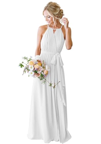 SPSMOKH Chiffon-Brautjungfernkleider für Damen, Hochzeit, mit Schlitz, langes formelles Kleid (Weiß, 32) von SPSMOKH