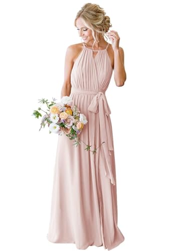 SPSMOKH Chiffon-Brautjungfernkleider für Damen, Hochzeit mit Schlitz, langes formelles Kleid (Blush Pink, 24) von SPSMOKH