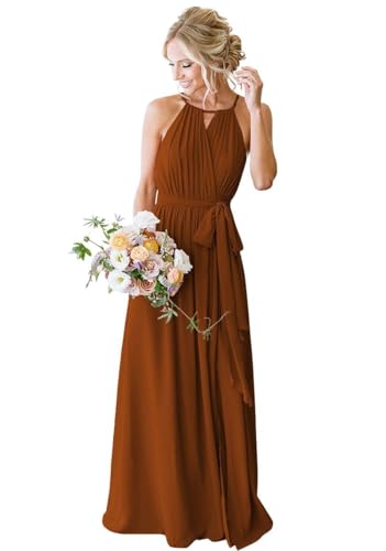 SPSMOKH Chiffon-Brautjungfernkleider für Damen, Hochzeit mit Schlitz, langes formelles Kleid (Brurnt Orange, 22) von SPSMOKH