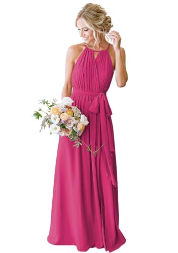 SPSMOKH Chiffon-Brautjungfernkleider für Damen, Hochzeit mit Schlitz, langes formelles Kleid (Fuchsia, 10) von SPSMOKH