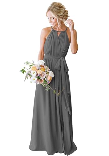 SPSMOKH Chiffon-Brautjungfernkleider für Damen, Hochzeit mit Schlitz, langes formelles Kleid (Grau, 22) von SPSMOKH