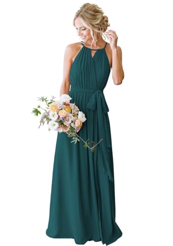 SPSMOKH Chiffon-Brautjungfernkleider für Damen, Hochzeit mit Schlitz, langes formelles Kleid (Pfau, 24) von SPSMOKH