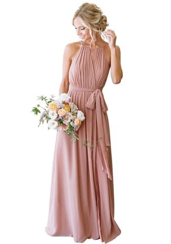 SPSMOKH Chiffon-Brautjungfernkleider für Damen, Hochzeit mit Schlitz, langes formelles Kleid (Rose (Dusty Rose), 32) von SPSMOKH