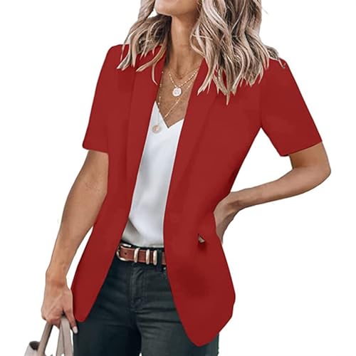 SPSMOKH Damen-Blazerjacke, kurzes Overshirt, Mäntel, modisch, kurzärmelig, leicht, Oberbekleidung, Hemdjacke, E-Girl-Stil, Y2K, Herbst-Tops, Büroanzug, kurze Anzugjacke (Rot, M) von SPSMOKH