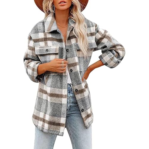 SPSMOKH Damen Kariertes Hemd Patchwork Plaid Kariertes Hemd Flanellhemd Casual Bluse Oversized Hemdjacke Holzfällerhemd Langarmhemd Hemdbluse Blusenshirt (Khaki, XXL) von SPSMOKH