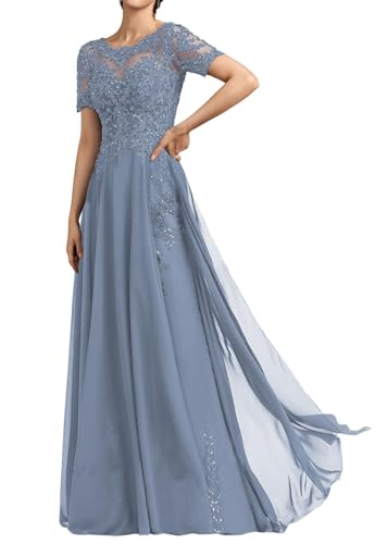 SPSMOKH Damen Lange Brautmutterkleider Chiffon Perlen Spitze Brautjungfernkleid mit 1/2 Ärmeln Formelle Kleider (Dusty Blue, 14) von SPSMOKH