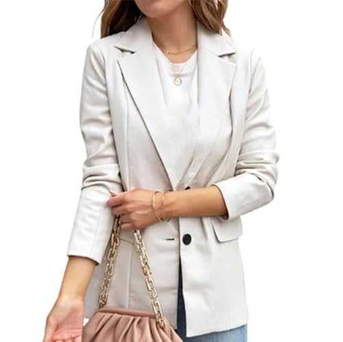 SPSMOKH Female Jacket Lederoptik Oversized Damenjacke Übergangsjacke Geknöpft Langarm Blazer Mantel mit Taschen (Offwhite, M) von SPSMOKH