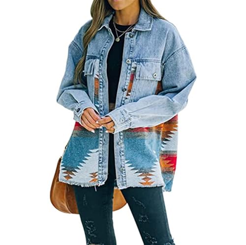 SPSMOKH Jeansjacke Damen Kariert Patchwork Übergangsjacke Denim Frühling Herbst Brautjacke Langarm Hemd Kurze Jacke Freizeit Oberteil Jacke Tops Mäntel Outwear (Orange, M) von SPSMOKH