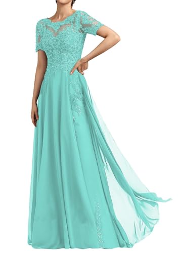 SPSMOKH Langes Damenkleid für die Brautmutter, Chiffon, Perlen, Spitze, Brautjungfernkleid mit 1/2 Ärmeln, formelle Kleider (Aquablau, 18) von SPSMOKH