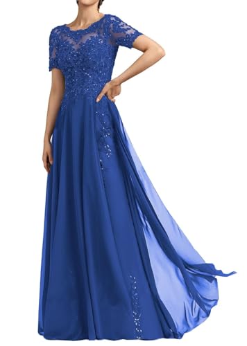 SPSMOKH Langes Damenkleid für die Brautmutter, Chiffon, Perlen, Spitze, Brautjungfernkleid mit 1/2 Ärmeln, formelle Kleider (Dark Ocean, 26) von SPSMOKH