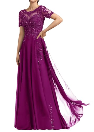 SPSMOKH Langes Damenkleid für die Brautmutter, Chiffon, Perlen, Spitze, Brautjungfernkleid mit 1/2 Ärmeln, formelle Kleider (SKU-01-Orchid, 18) von SPSMOKH