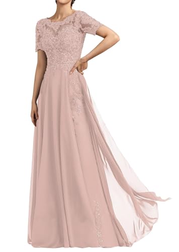 SPSMOKH Langes Damenkleid für die Brautmutter Chiffon Perlen Spitze Brautjungfernkleid mit 1/2 Ärmeln formelle Kleider (Blush a, 14) von SPSMOKH