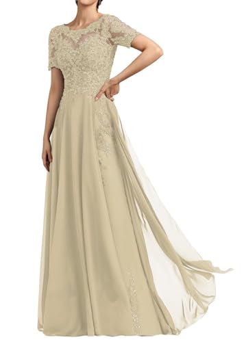 SPSMOKH Langes Damenkleid für die Brautmutter Chiffon Perlen Spitze Brautjungfernkleid mit 1/2 Ärmeln formelle Kleider (Champagner, 12) von SPSMOKH