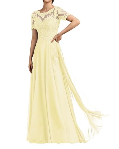 SPSMOKH Langes Damenkleid für die Brautmutter Chiffon Perlen Spitze Brautjungfernkleid mit 1/2 Ärmeln formelle Kleider (Hellgelb a, 14) von SPSMOKH