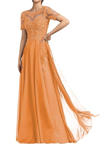 SPSMOKH Langes Damenkleid für die Brautmutter Chiffon Perlen Spitze Brautjungfernkleid mit 1/2 Ärmeln formelle Kleider (Orange, 30) von SPSMOKH