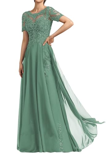 SPSMOKH Langes Damenkleid für die Brautmutter Chiffon Perlen Spitze Brautjungfernkleid mit 1/2 Ärmeln formelle Kleider (Pastellgrün, 10) von SPSMOKH