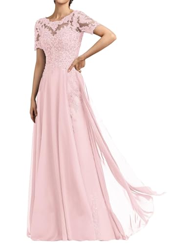 SPSMOKH Langes Damenkleid für die Brautmutter Chiffon Perlen Spitze Brautjungfernkleid mit 1/2 Ärmeln formelle Kleider (Rosa, 16) von SPSMOKH